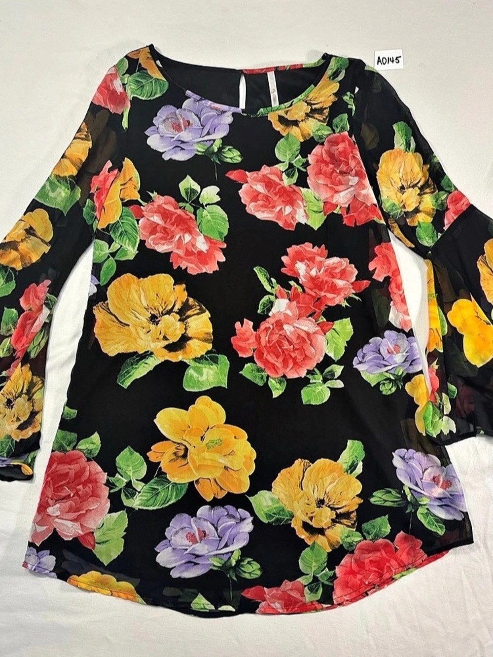 My Story Floral Blouse in Black & Red Size Small